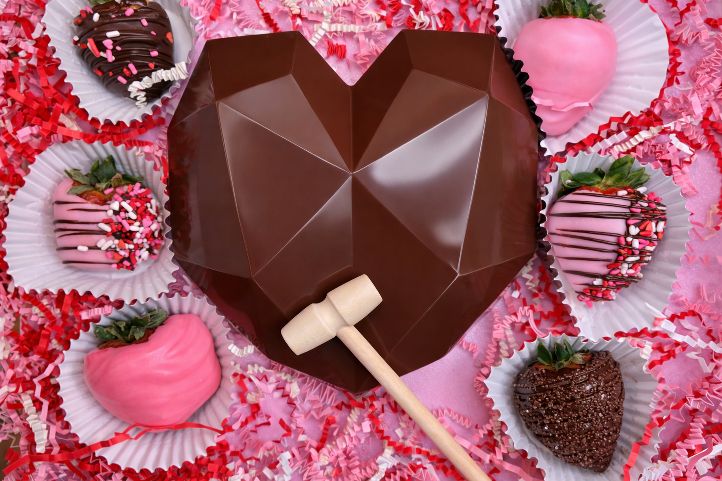 Breakable Chocolate Heart with Wooden Mallet